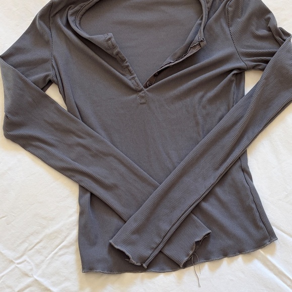 Shein Gray Ribbed Stretchy V-Neck Long Sleeve XS - Picture 3 of 5